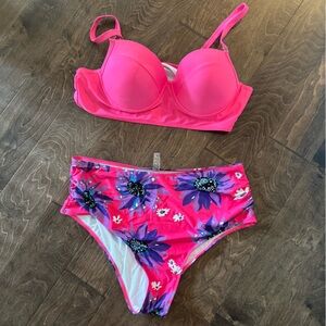 SHEIN Pink and Purple One-Shoulder Bikini